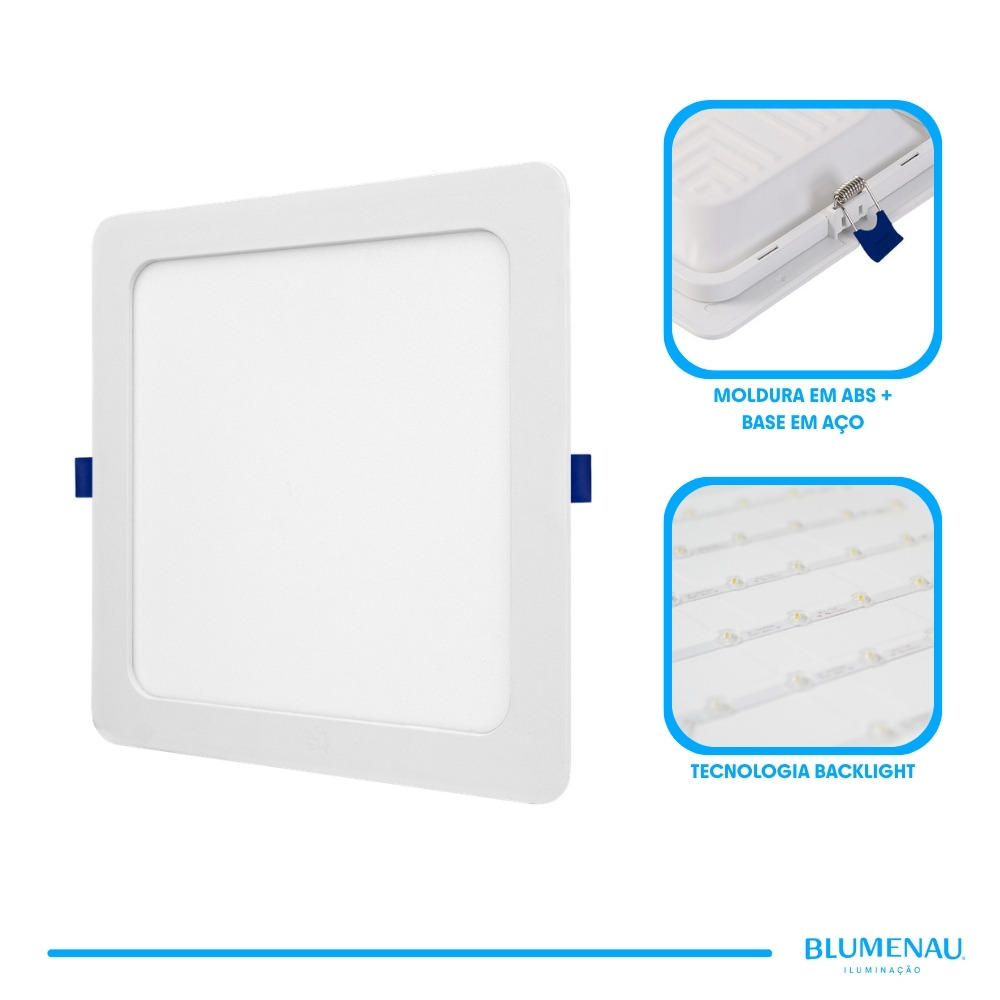 Painel LED Play ABS Embutir Quadrado 18W Bivolt 3.000K - Branco