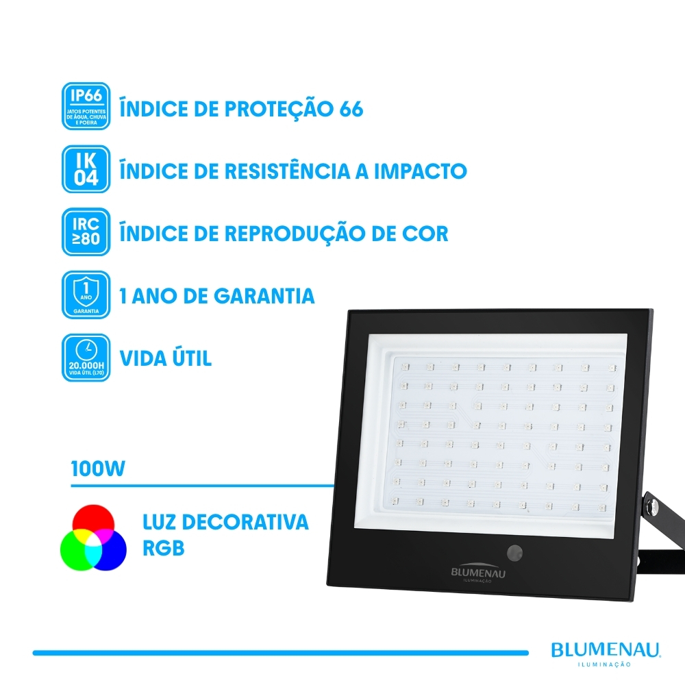 Refletor LED Play 100W Alumínio Bivolt IP66 RGB