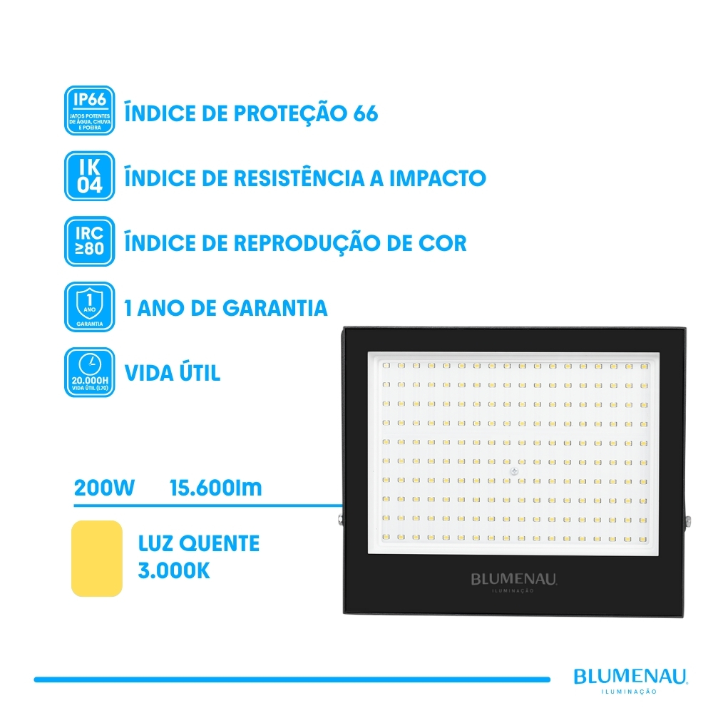 Refletor LED Play 200W Alumínio Bivolt IP66 3.000K - Blumenau Refletor LED Play 200W Alumínio Bivolt IP66 3.000K - Blumenau