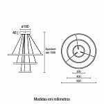 Pendente LED Aliança Triplo Bivolt 60W 3.000K Preto