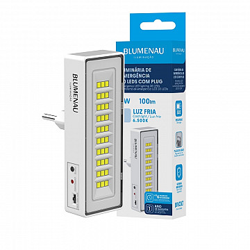 Luminária de Emergência 30 LEDs com Plug 1W 50/100lm Bivolt