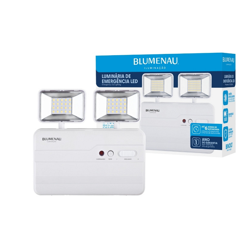 Luminária de Emergência LED 1.200 LM 5W 2 Faróis 6.500K
